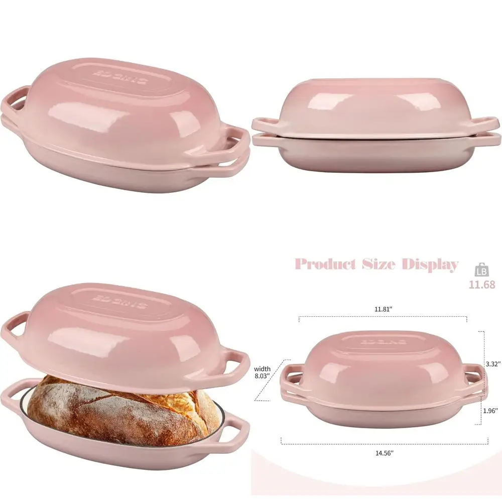 

Oval Enamel Cast Iron Dutch Oven Pot with Lid, Perfect for Sourdough Bread Baking, 5 Quart Pink Bread Pan, Ideal for Baking Auth