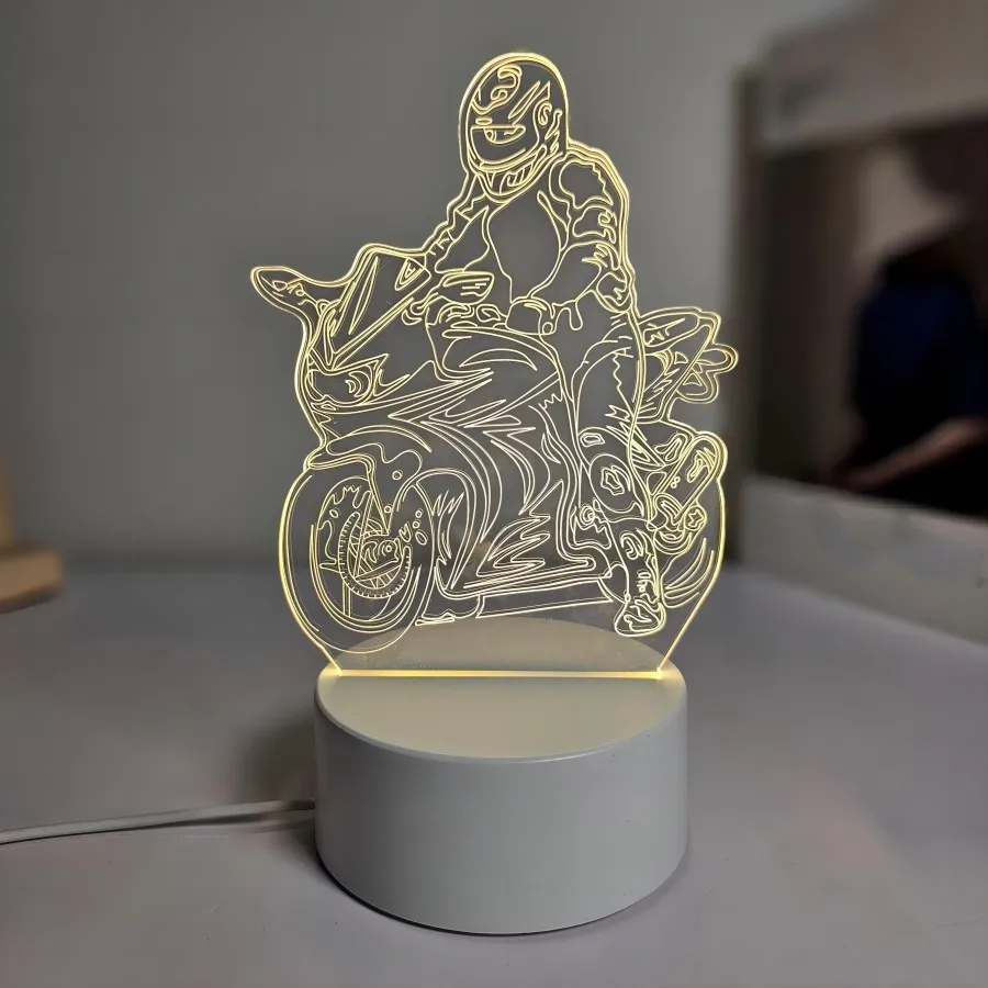 Modelowanie motocykla lampka nocna 3D, dekoracja stołu warsztatowego w pokoju, zasilanie USB, ciepłe światło.