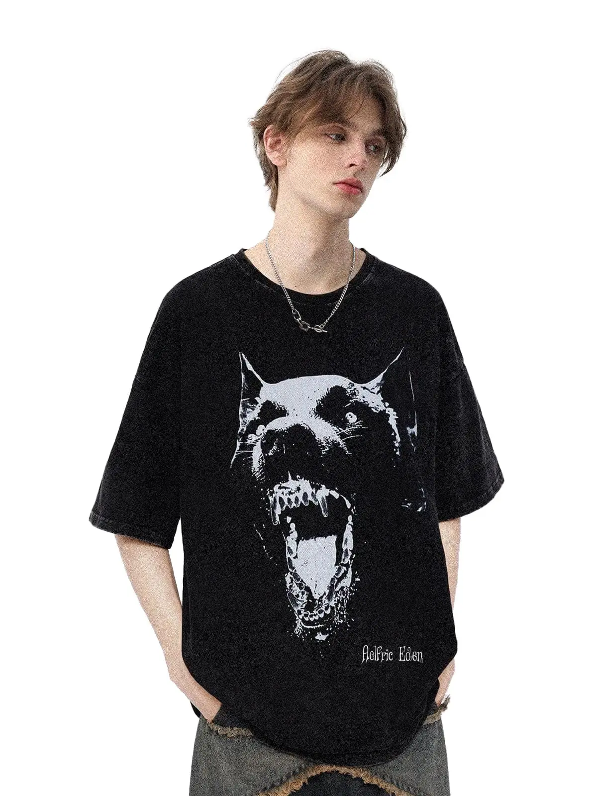 Men Dog Graphic Tees Vintage  Oversized Streetwear T Shirts Unisex Casual Summer Tops