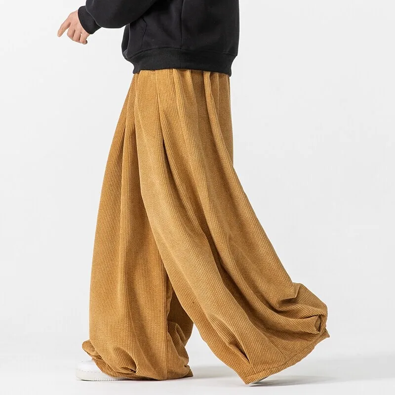Spring Autumn Men Corduroy Wide Leg Pants Men Chinese Styles Loose Warm Casual Hip Hop Trousers Mens Streetwear Pants