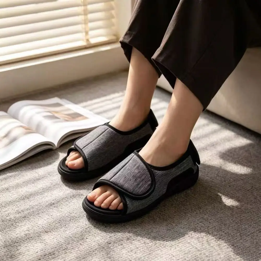 Open-Toe Unisex Adjustable Slippers Breathable Soft Wide Width Sandals Flexible Non-slip Swollen Feet Slippers Daily‑wear