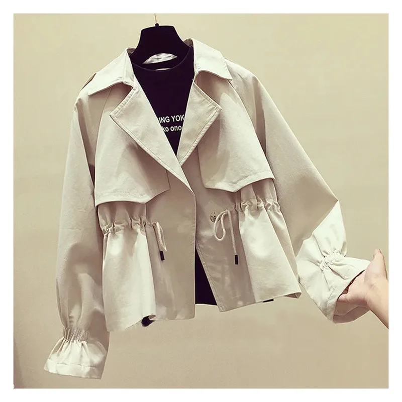 Women's Short Jacket 2024 Spring Autumn New Korean Fashion Loose Waist Slim Windbreaker Coat Solid Female Outwear Tops