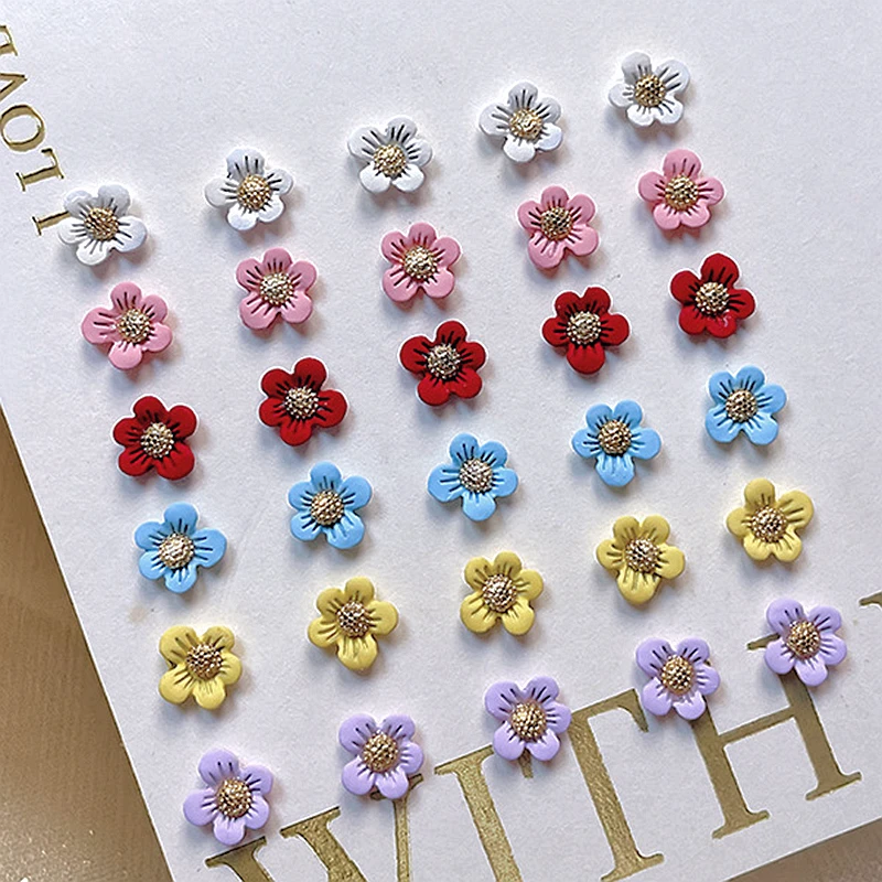 

10PCS 6.5mm Spray Painted Alloy Nail Art Flower Charms Plum Blossom Accessories For Manicure Decor Nails Decoration Supplies New
