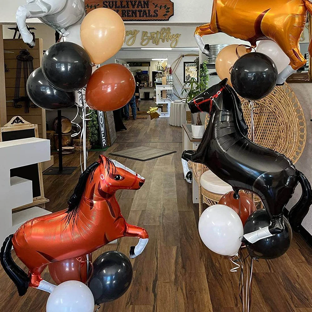 Pferd Geburtstag Dekoration Banner Ballon Holzmaserung Kunststoff Tischdecke Pappteller für rustikale Western Scheune Cowboy Partyzubehör – Detail 22