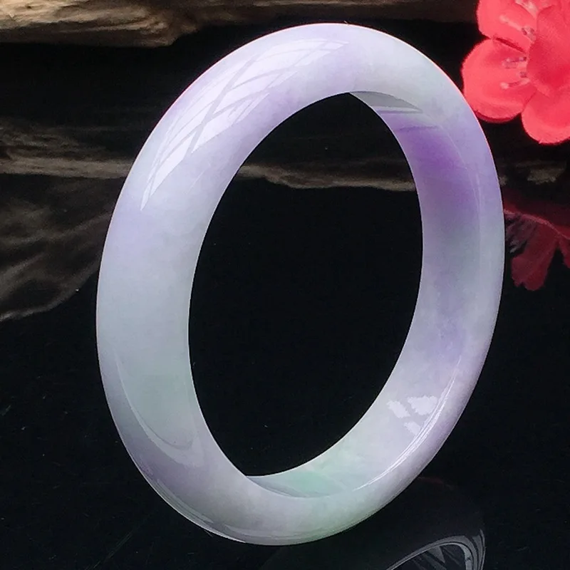 Natural Burmese Grade A Bracelet Ice-Waxy Texture Dark with Floral Inclusions Light Sun Green Jadeite 2