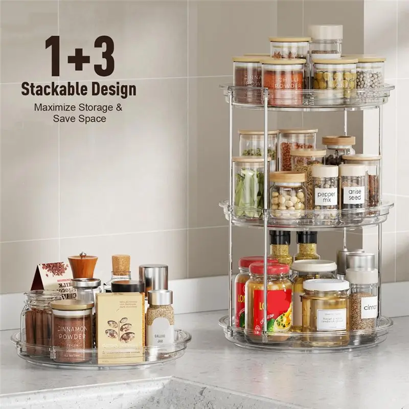 Customer Favorite 2 Tier Organizer, 9.25Inch Turntable For Cabinet, Stackable Turntable Organizer Rotating Spice Rack Organizati
