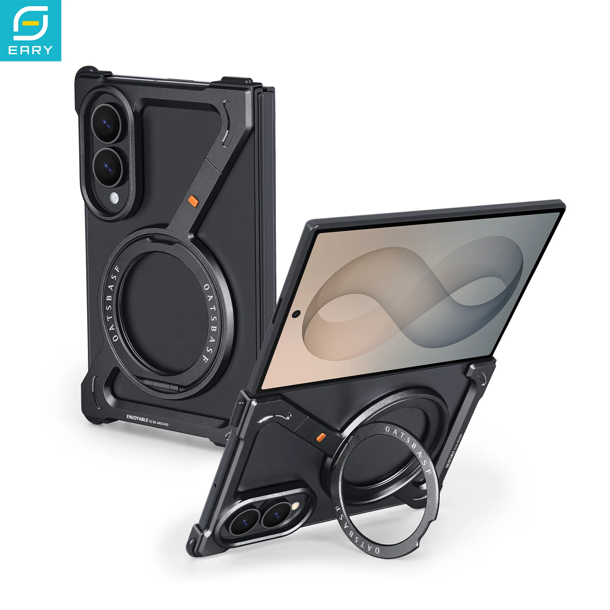 Eary Aluminum Phone Case for Samsung Galaxy Z Fold 8 Metal Frame Bumper with 360°Rotate Magnetic Stand Anti-Drop Protector Cover