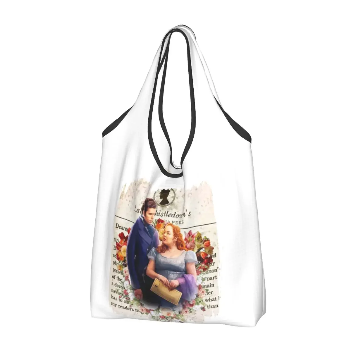 

Whistledown Society Papers Netflix Portable Tote Shopping Bags Foldable Shopper Bag Groceries Handbag Shoulder Bag