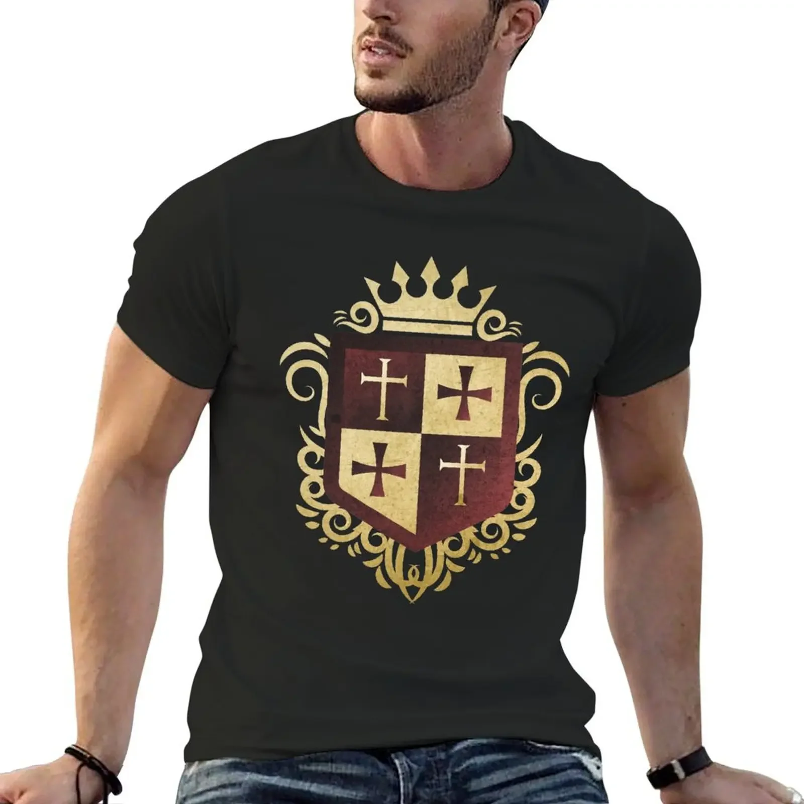 Templar Cross Medieval Warrior Knights Templar Armor Helmet Emblem Shield T-Shirt anime clothes men workout shirt