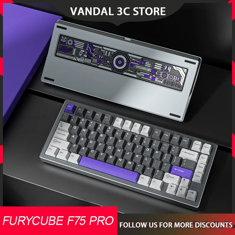 Furycube F75pro Mechanical Keyboard 3modes Dbl Structure Translucent Keycap Hot Swap Argb Alloy Keyboard Custom Satellite Axis