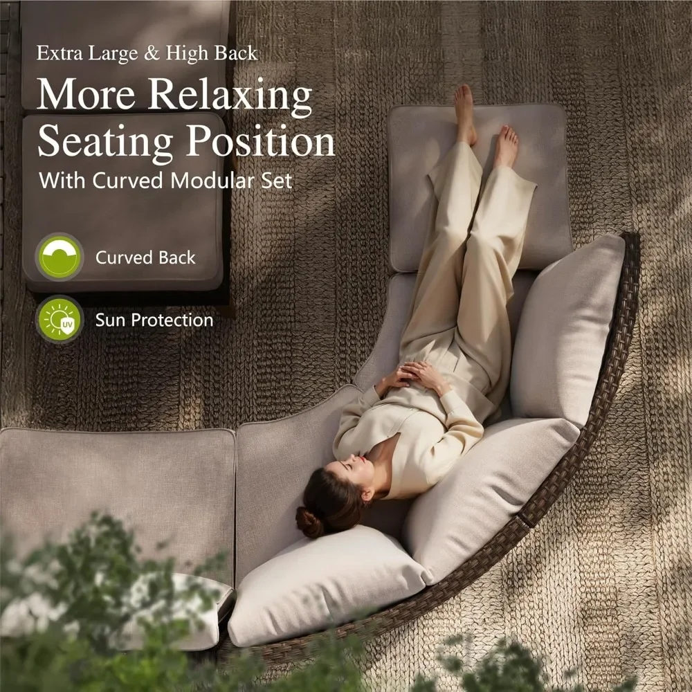 

Oversized Half-Moon Outdoor Patio Furniture Set, 12 Piece Curved Outdoor Sectional Sofa Rattan Patio