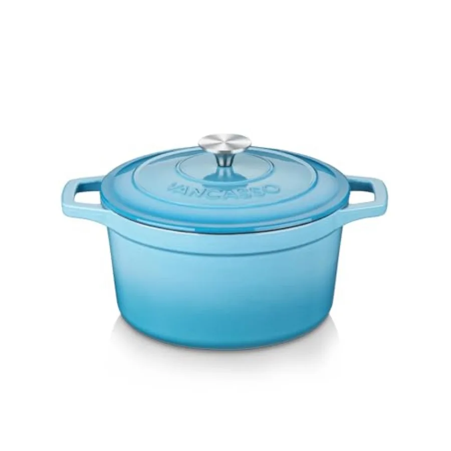 Olla de Hierro Fundido Esmaltado de 2.5 QT, Cacerola Antiadherente Natural con Tapa de Acero Inoxidable