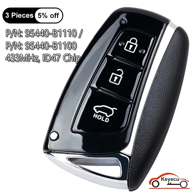 

KEYECU 3 Buttons 433MHz ID47 Chip for Hyundai Genesis 2014-2017 Auto Smart Remote Key Fob SVI-DHFGE03 95440-B1110 95440-B1100