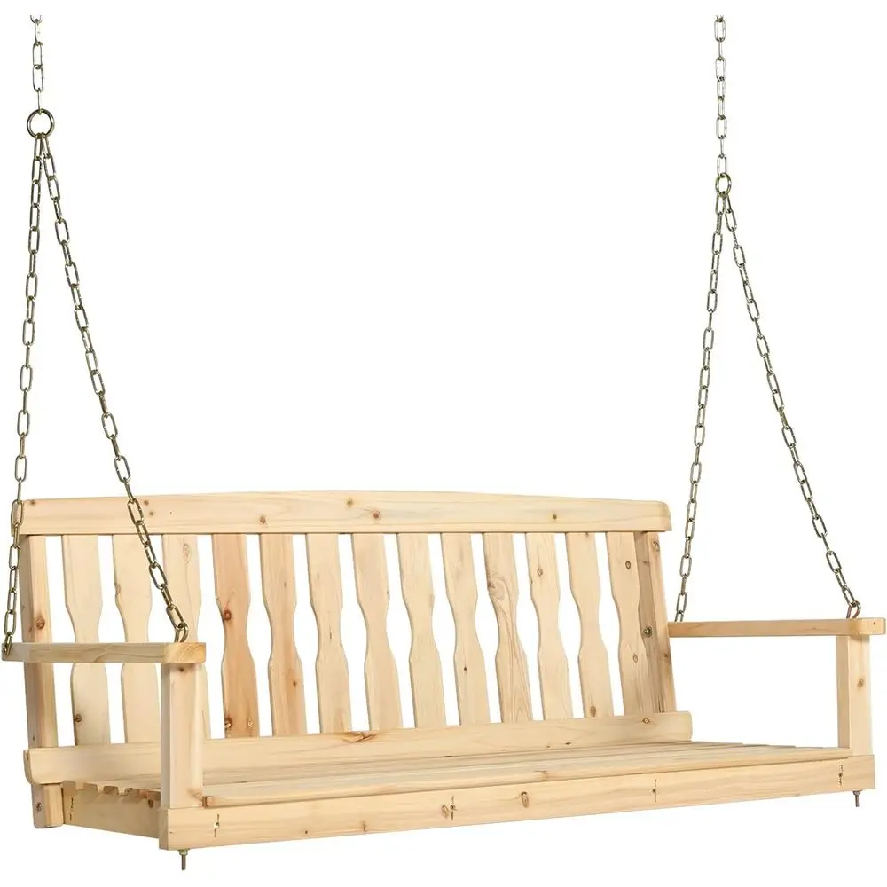 

2-Person Wooden Porch Swing with Curved Backrest, Ideal for Patio, Garden, Deck (46 Natural)