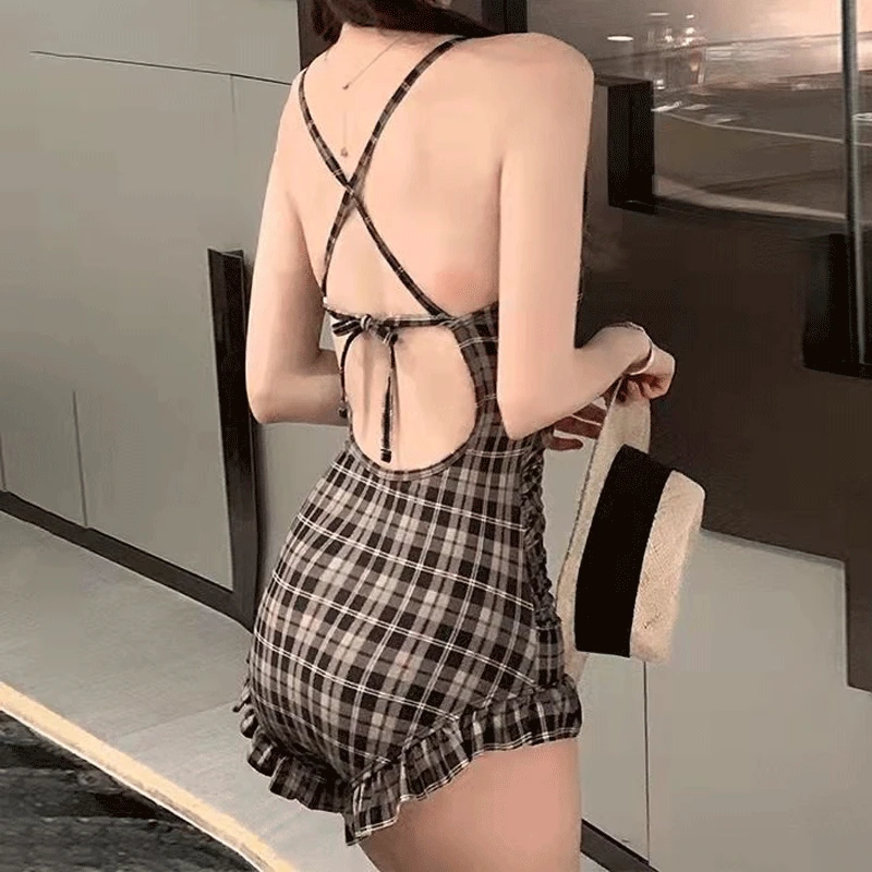 2023 Summer New Korean Version Sling Sexy Conjoined Body Backless Conservative Women's Clothing With Chest Pad Casual Swimwears