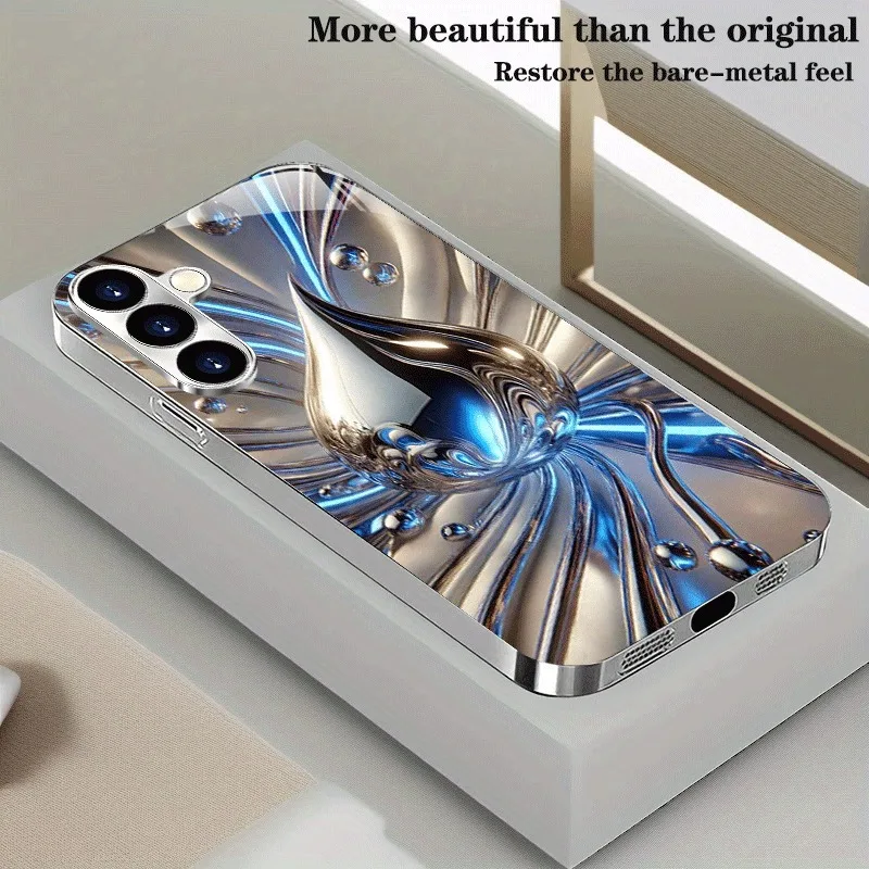 Blue Silver Fluid Drop Electroplated Silver Phone Case For S