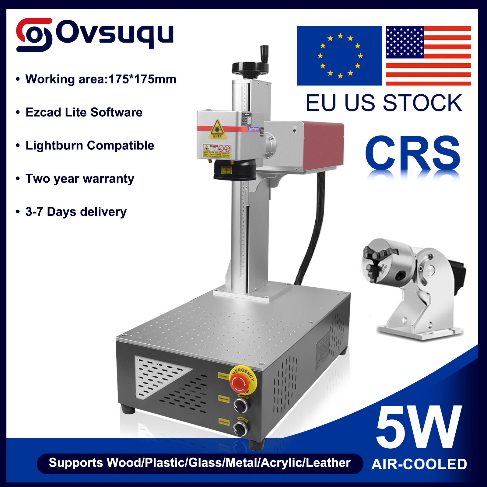 

5w UV Laser Marking Machine CRS UV Fiber Laser Engraving Machine for PVC Wood Plastic Acrylic Metal Engraving Water Chiller