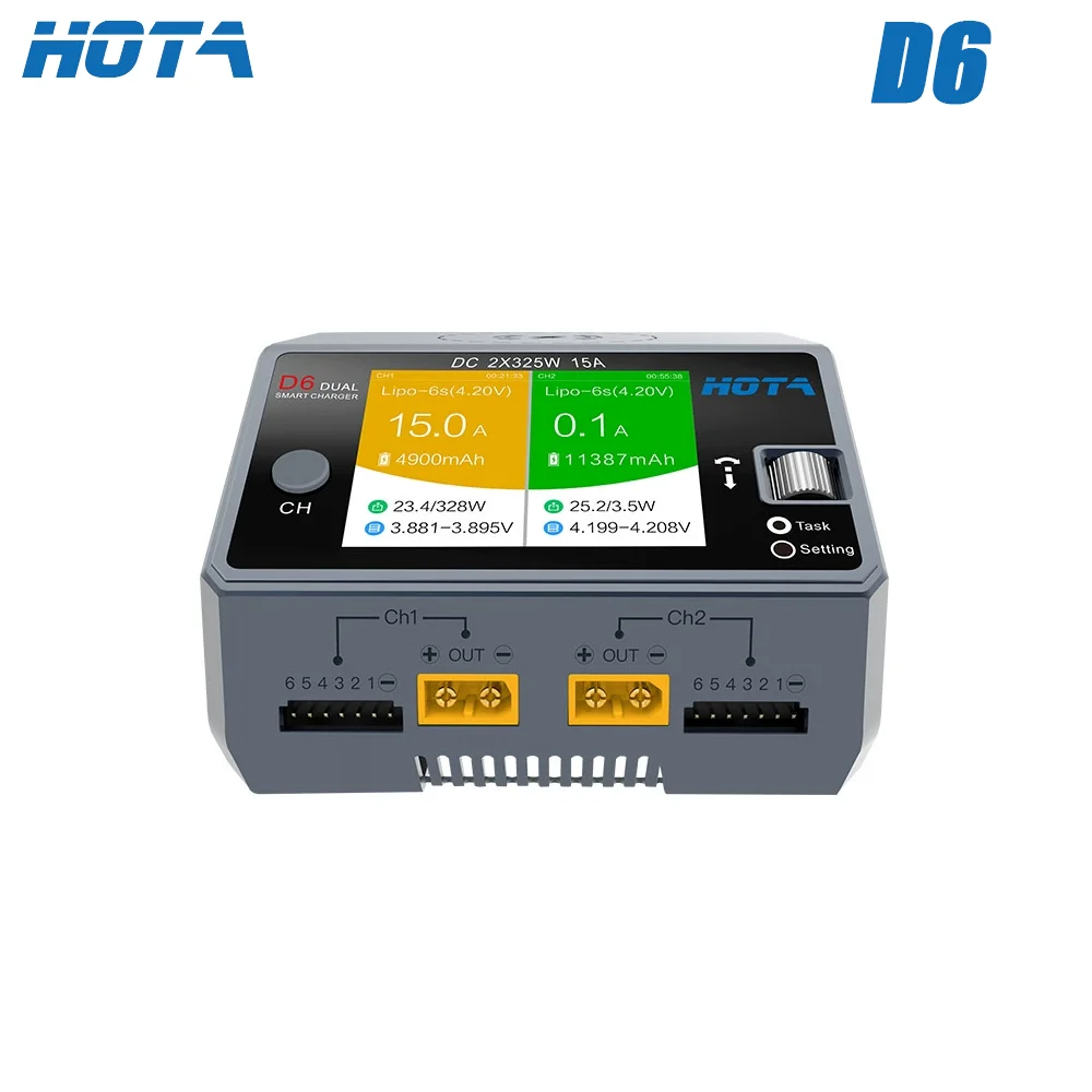 

HOTA D6 Dual Smart Charger DC650W 15A Максимальный ток 1600 мА Встроенный Micro USB для 1-6S Lipo LiHV/NiZn/Nicd/NiMH аккумуляторов