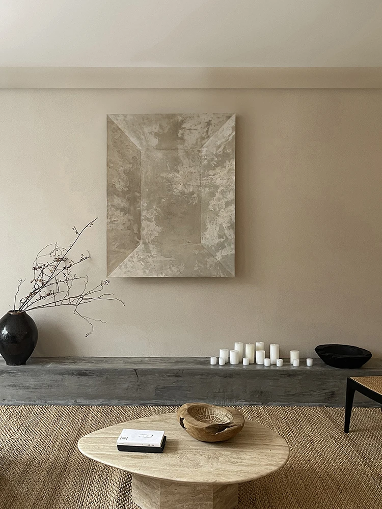 

Wabi-sabi three-dimensional texture installation decorative oil painting villa simple physical painting high-end hotel bed