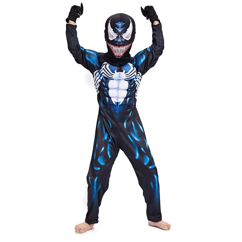 Kids Venom Muscle Costume Cosplay Superhero Suit Disguise Carnival Party Clothing image 3