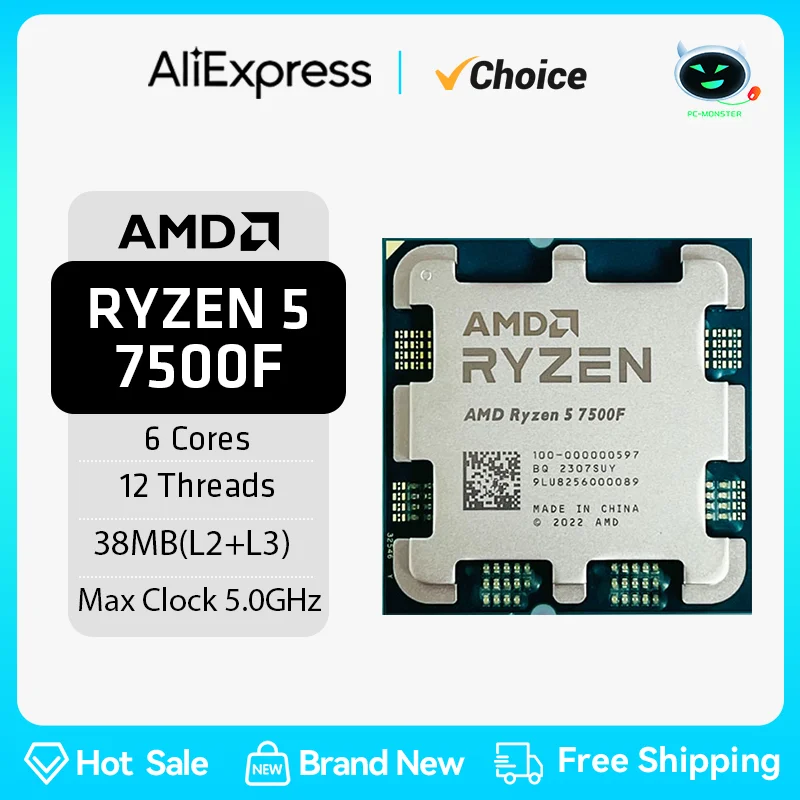 Процессор AMD Ryzen 5 7500F R5 7500F, 6-ядерный процессор Ryzen, 12 потоков, 65 Вт, 5 нм, разъем AM5, процессор для настольного ПК