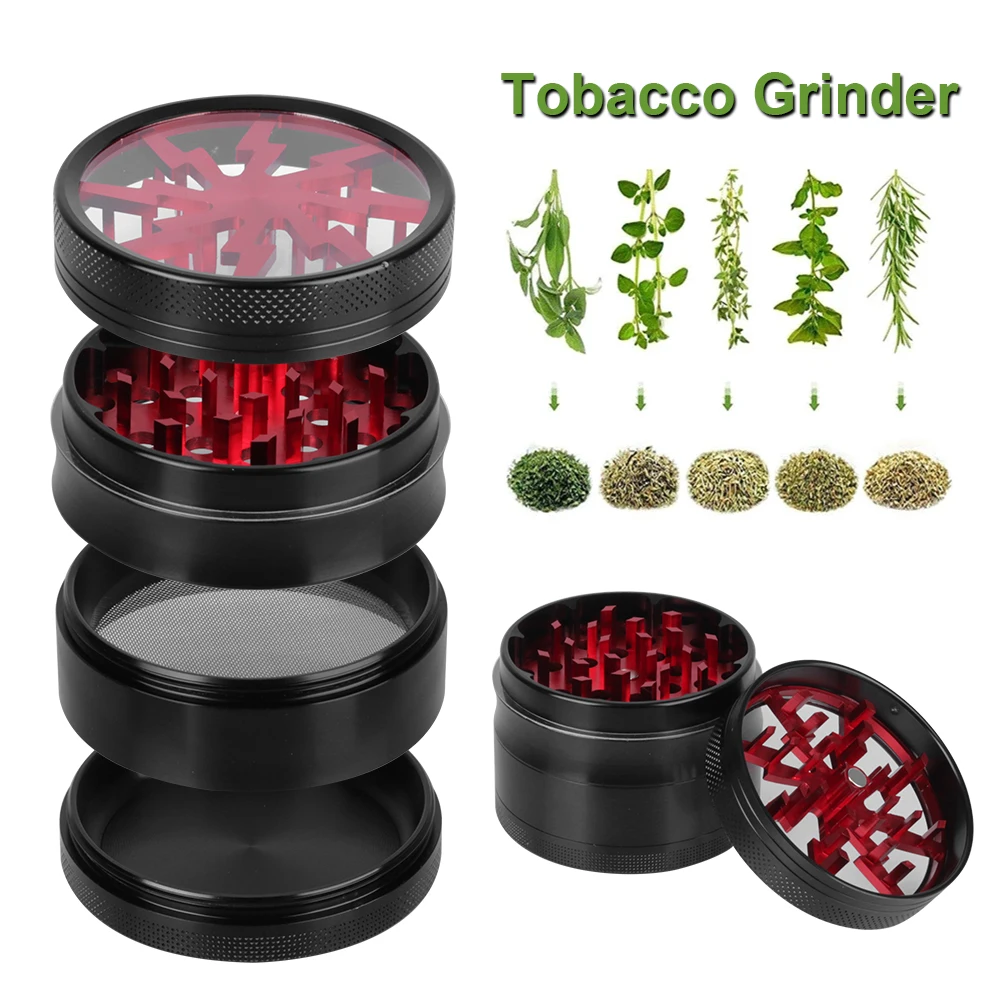 63MM 4-layer Grinder Herb Cutter Aluminum Alloy Spice Cutter Latest Lightning-Shaped Transparent