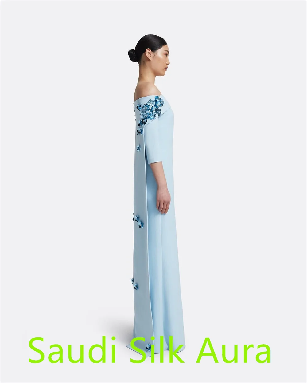 

Customized High Quality Blue Jersey Homecoming Dress Elegant Boat Neck Off the Shoulder Feathers Zipper Back Vestido De Festa