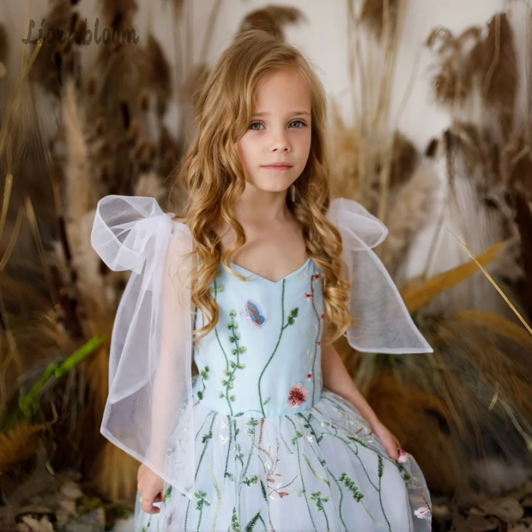 

Girls' Colorful Embroidered Dress Custom Tulle Flower Girl Gown Wedding Party Attire Dress свадебное платье