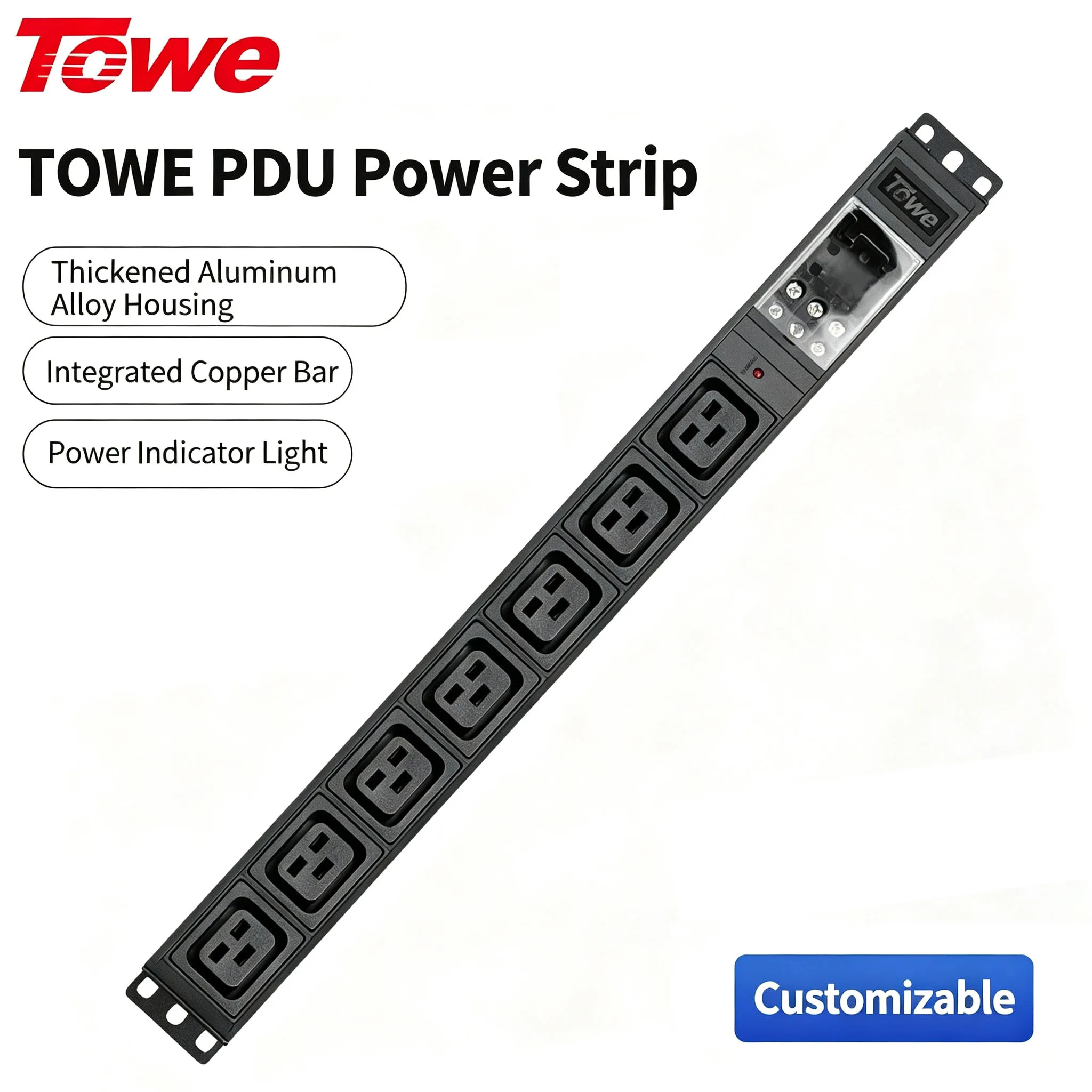 19 Inch Rack Mount PDU 7 Outlet IEC C19 32A 8000W Metal Power Distribution Unit with Terminal Block Input for Server Cabinet