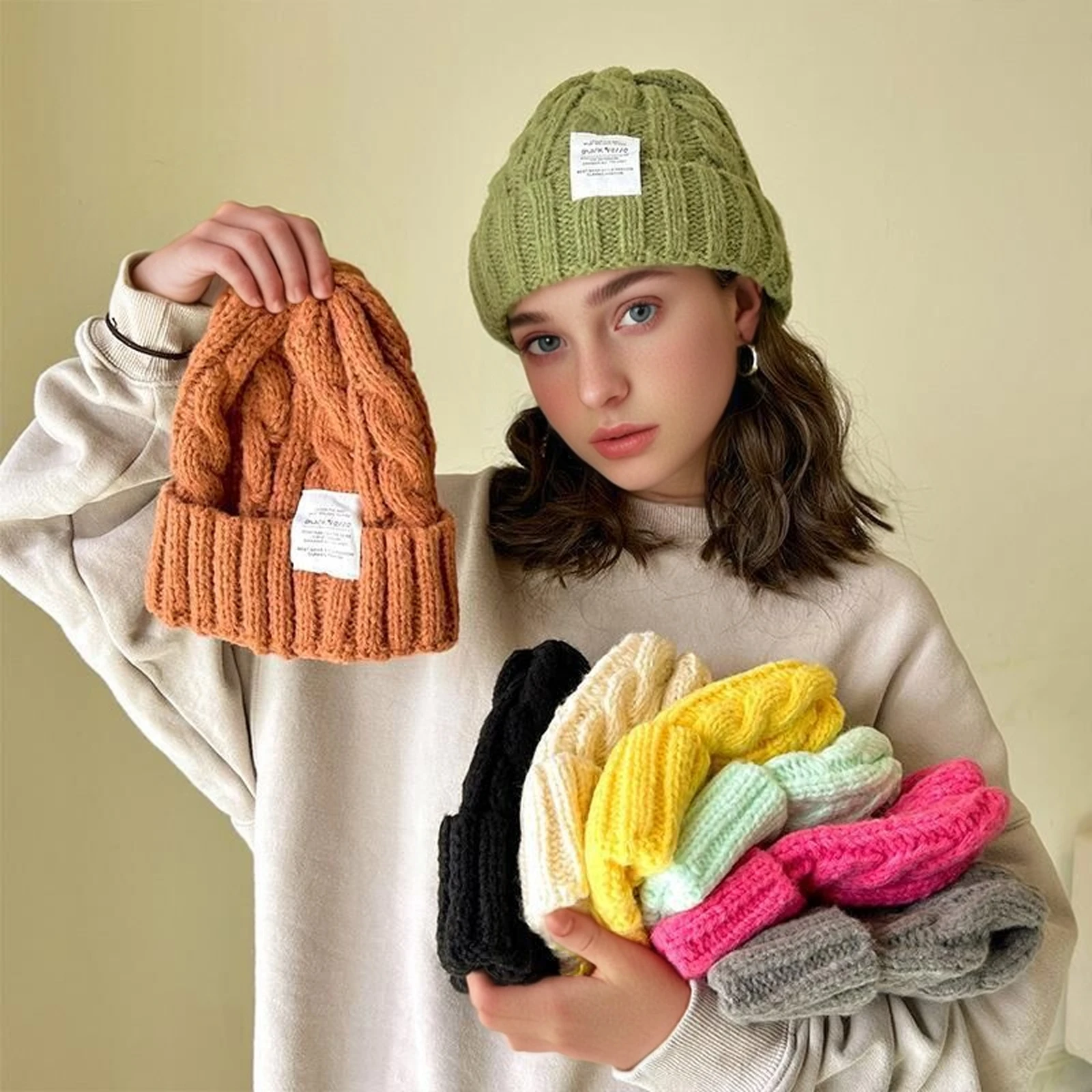 

1pc Classic Ribbed Knitted Beanie Trendy Candy Color Skull Cap Elastic Warm Knit Hats Cuffed Beanies For Women Men