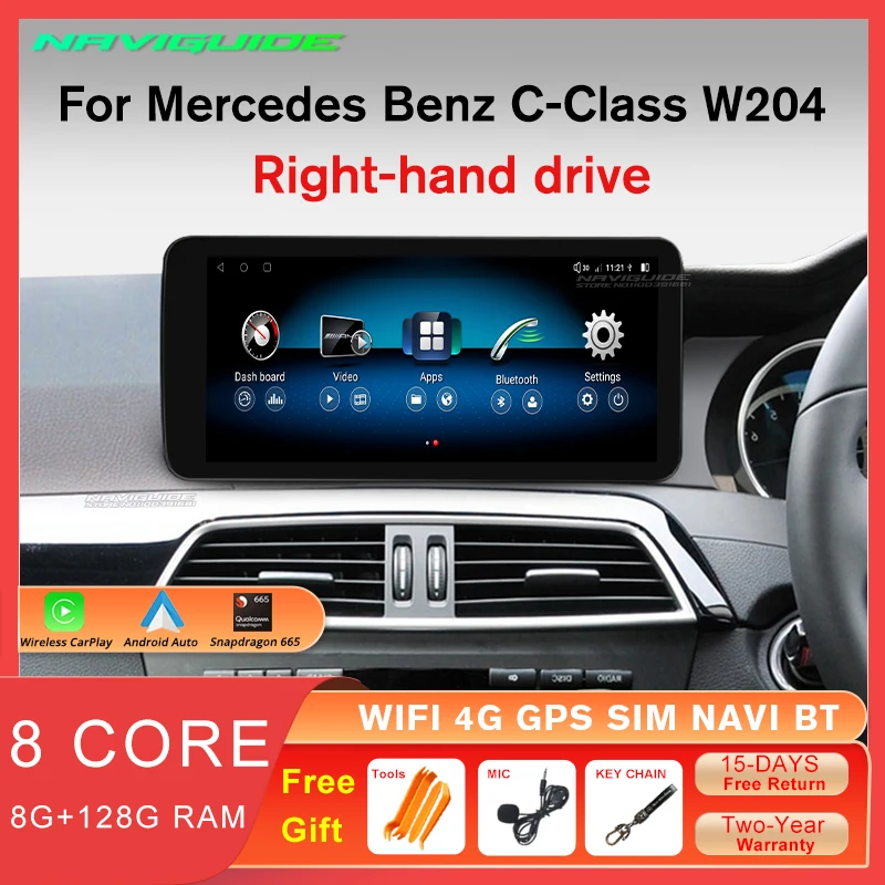 

NAVIGUIDE 10.25''Android12 Car Radio For Mercedes C Class W204 RHD 2011-2014 WiFi 4G Carplay Auto Stereo GPS Multimedia Player