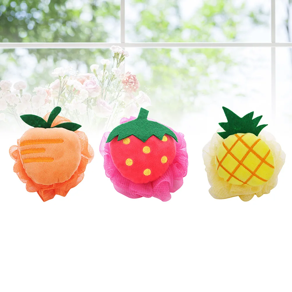 

3pcs Fruit Shaped Bath Ball Cartoon Mesh Shower Sponge For Women Men Kids Durable Soft Skin Cleaning Cute Strawberry Pineapple