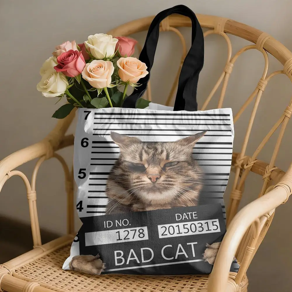 Funny Cat Mood Take It Easy Storage Bags Canvas Double-Sided Print Tote Bag Large Capacity Shoulder Fashion Shopping Handbag