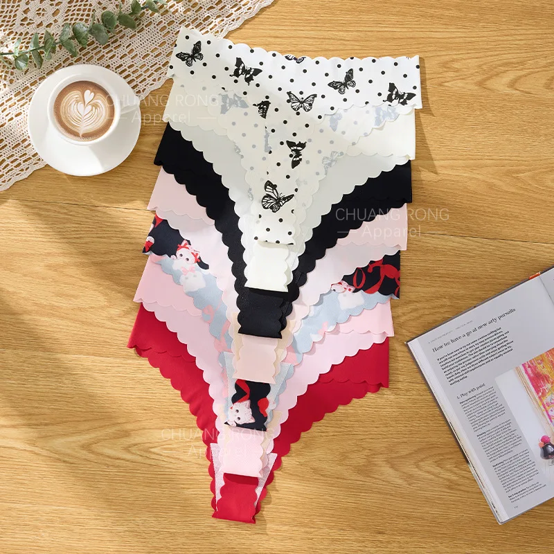

Ultra-thin Ice Silk Women Panties Seamless Thong Low Rise Printed Briefs Cotton Crotch Breathable Ladies Underwear Sexy Lingerie