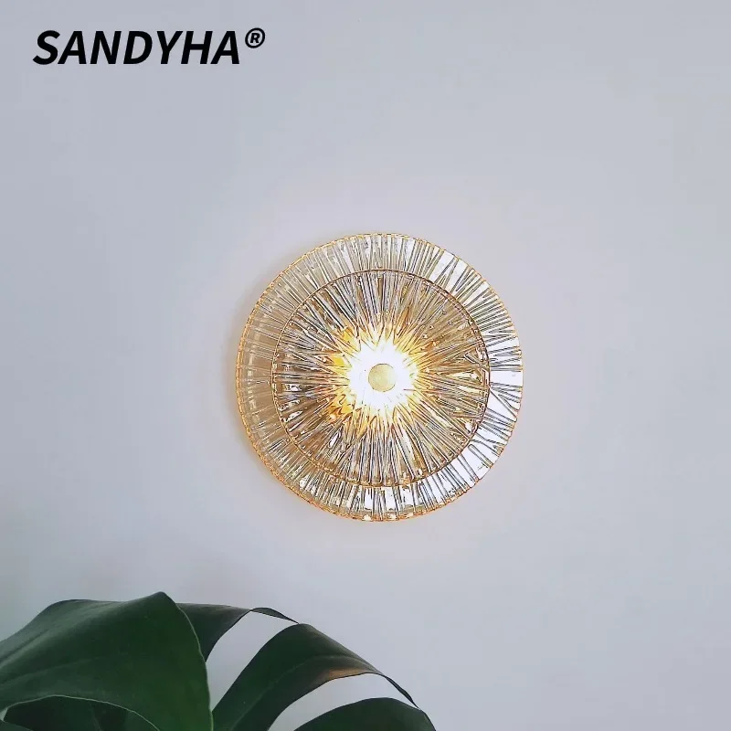 

SANDYHA скандинавский круглый стеклянный настенный светильник, светодиодный светильник для спальни, гостиной, прихожей, художественное украшение, современный дизайн