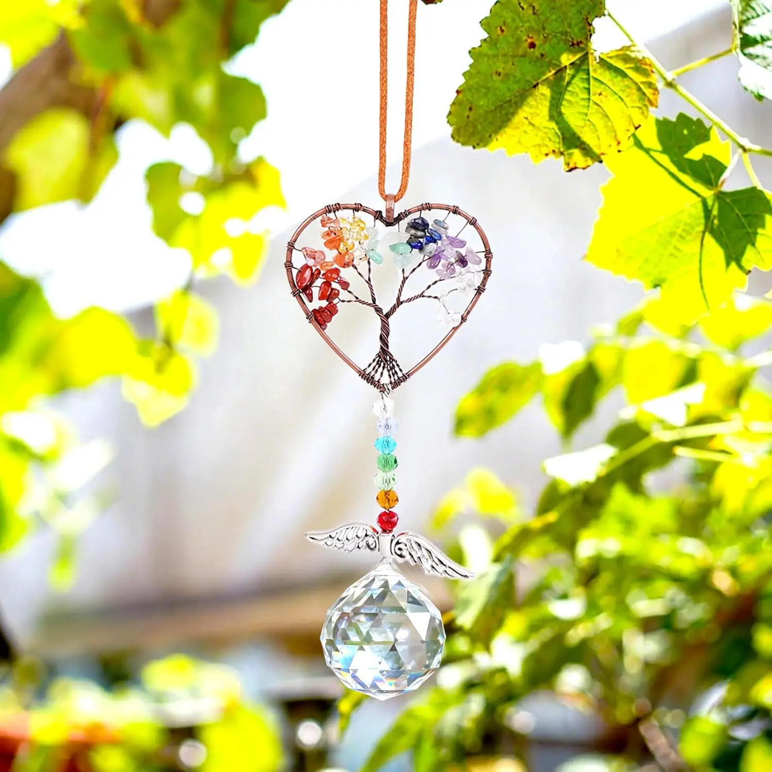 1PC Sun Catcher Indoor Window Hanging Tree of Life Heart Shaped Crystal Ball Prism Drop Pendant