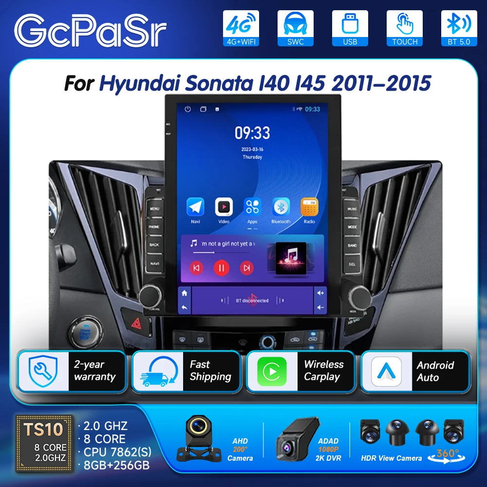 9.7' Vertical Style for Tesla Screen Android 16 Car Radio for Hyundai Sonata I40 I45 2011-2015 Navigation GPS Multimedia Player