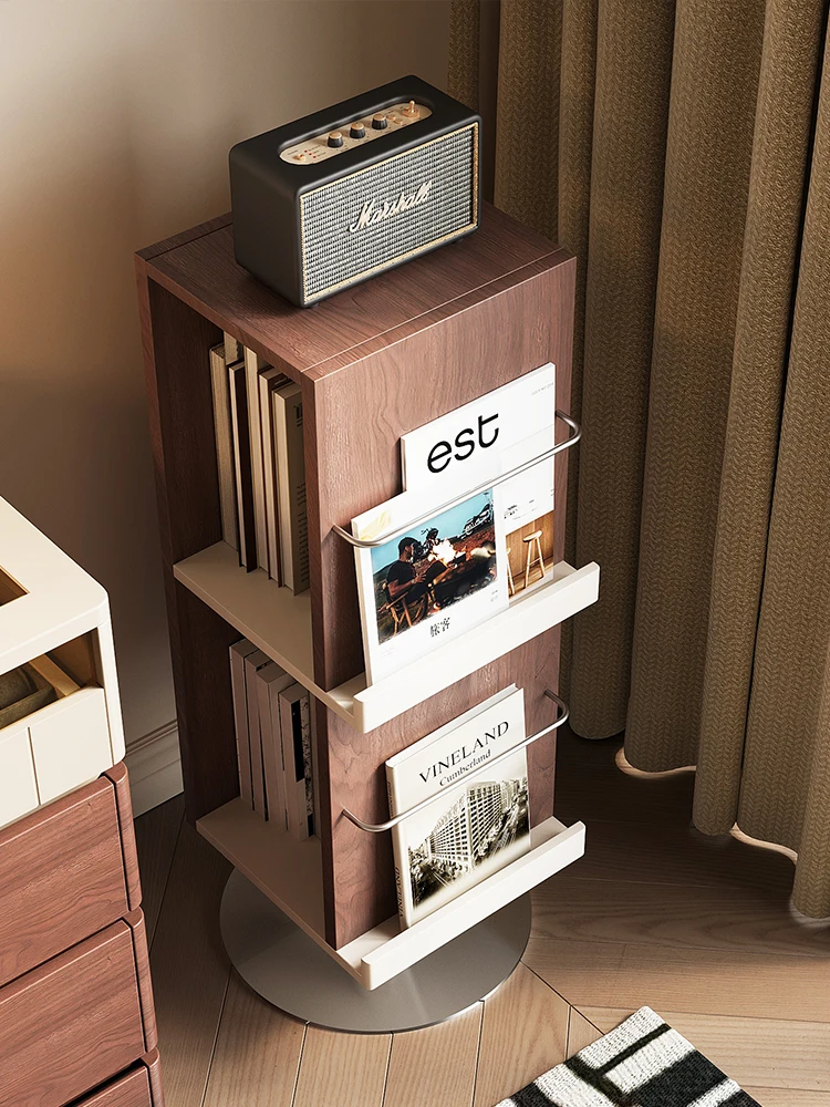 Rotating bookshelf medieval style living room books and newspapers floor-to-ceiling storage