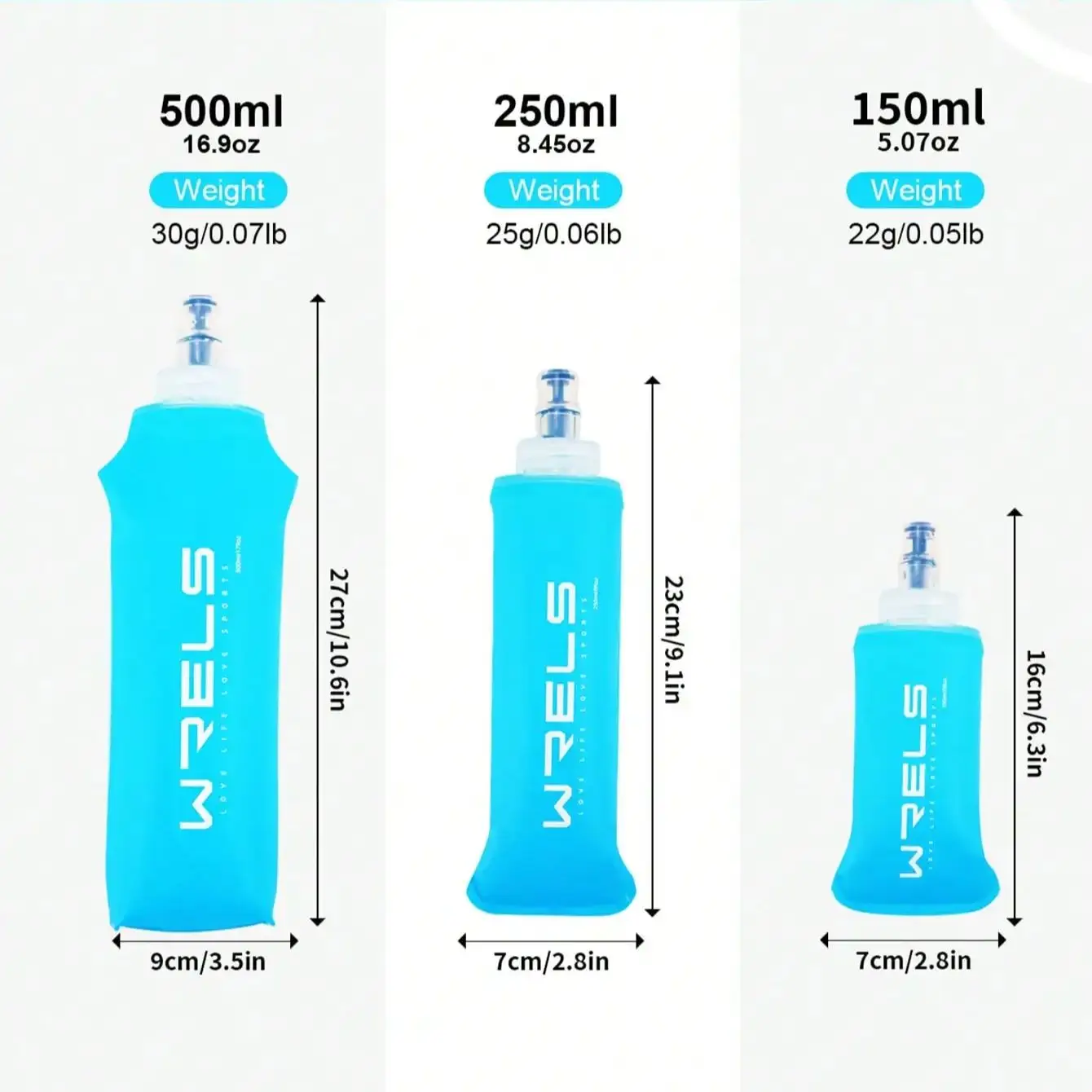 WRELS Collapsible Soft Water Bottle Bite Valve Leakproof Lightweight Outdoor Bottle Running Hiking Travel Portable Sports Flask