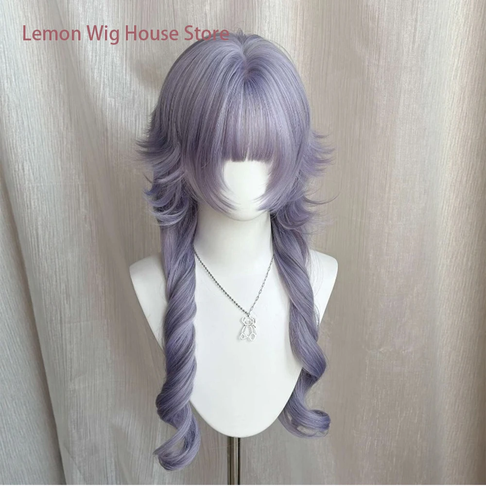 Picture 4: Purple Long Curly Hair Wig with Bangs Roman Roll Princess Roll Lolita Cosplay Wigs for Women Use Outward Curly Synthetic Wig