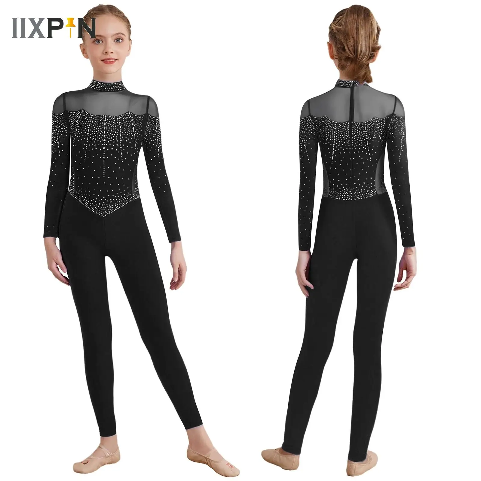 

Rhythmic Gymnastics Suit Full Body Leotard Girls Long Sleeve Rhinestone Bodysuit Artistic Gymnastics Jersey Performance Costumes