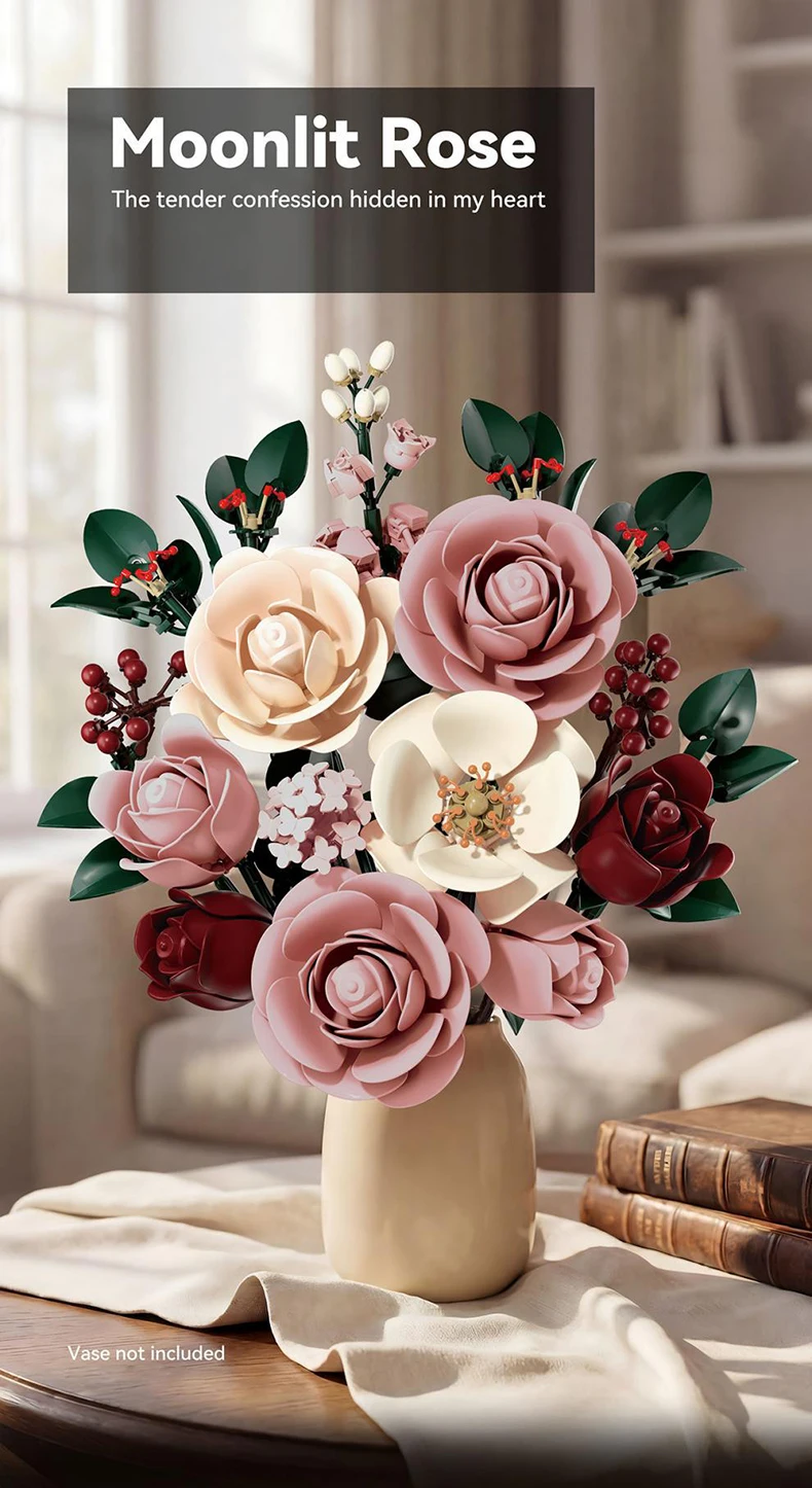 Rosen-Blumenstrauß-Bausatz, Blumen-Botanik-Sammelset für Heim, Büro, Regal-Dekoration, Geschenke zum Jahrestag – Detail 1