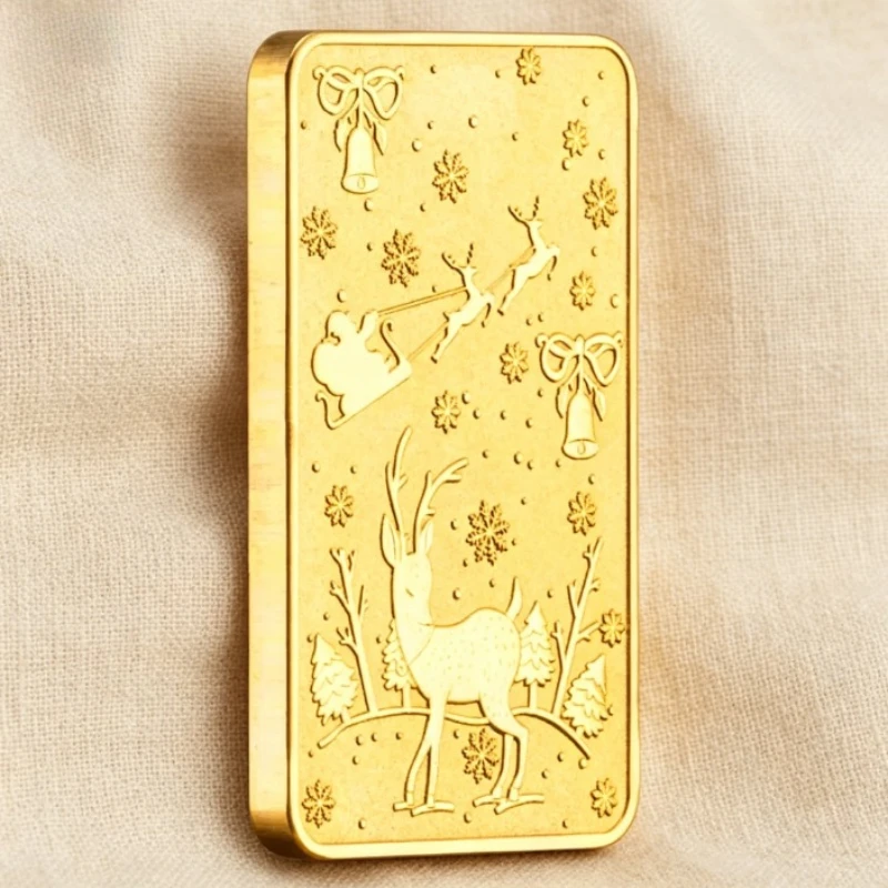 Merry Christmas Golden Plated Gold Bar Souvenirs Coin Xmas Santa Claus Elk Commemorative Coins Christmas Gift