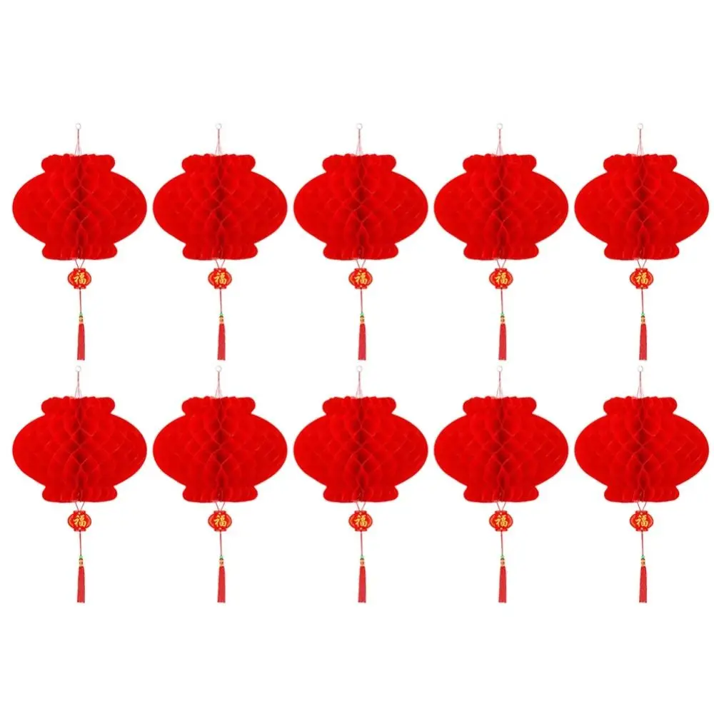 

10Pcs Chinese Traditional Paper Honeycomb Lantern Plastic Reusable Ceiling Decorations Party Favors Spring Festival