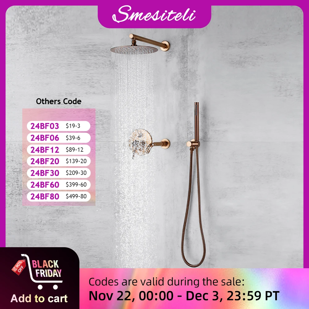 Bathroom Shower Faucet Brushed Rose Gold Smesiteli Brass 3 Way Diverter Valve Kit Hot & Cold Mixer Tap Tub Spout Hand Spray