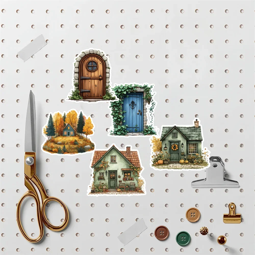 17Pcs Watercolor Retro Cute Cartoon Wooden House Stickers /DIY Craft Photo Journal Decor Album Diary Stationery Scrapbooking