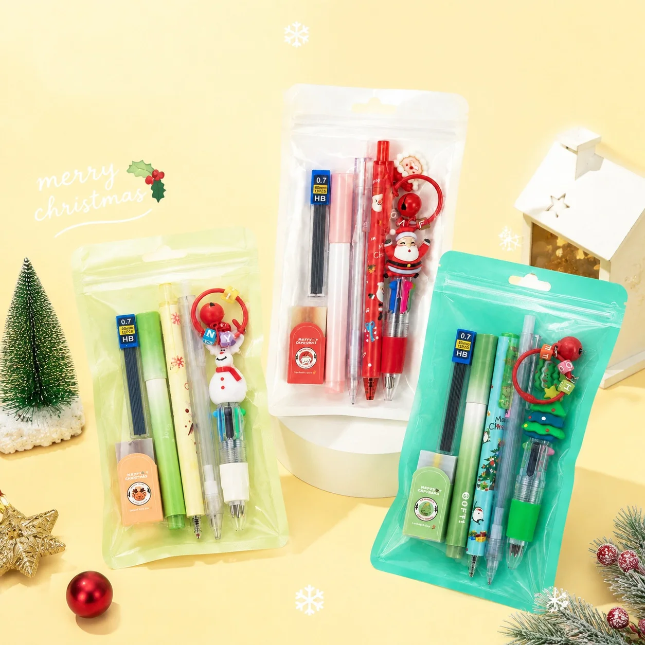 2/1 Set of Randomly Assorted Styles (1 Set of 7 Pieces) Christmas Stationery Set, High-Quality Study Supplies for Students, Holiday Stationery Gifts, Small Christmas Surprises, a Must-Have Great Gift for Christmas