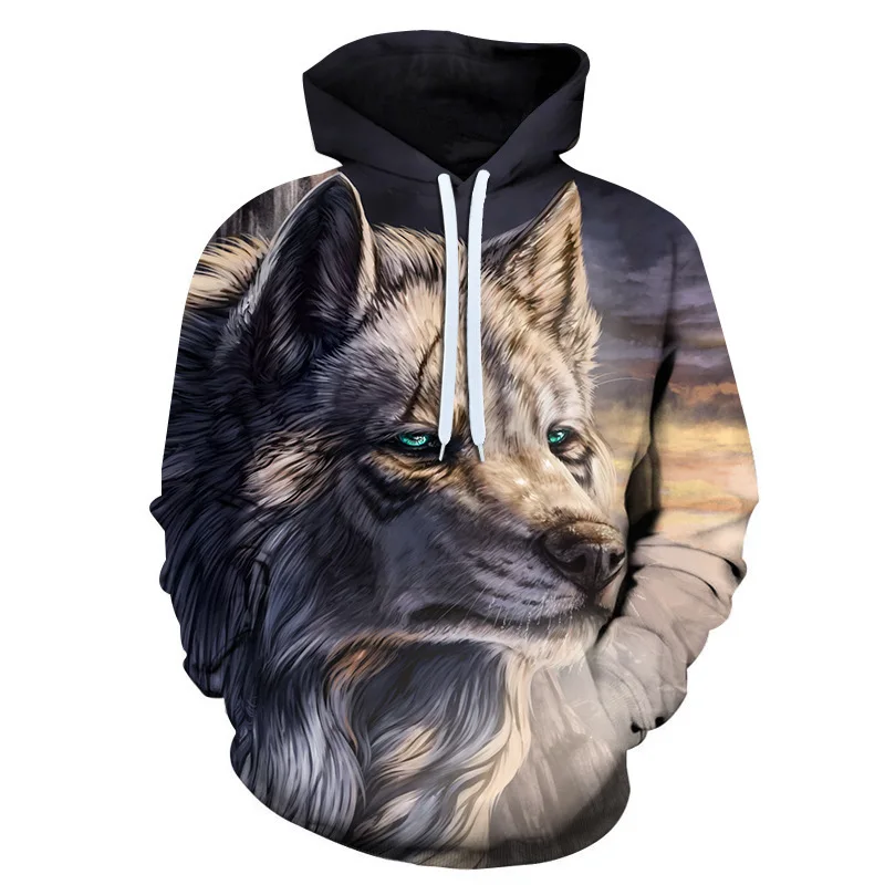 

Fashion Wolf Graphic 3D Print Polyester Men's Sweatshirt Trendy Animal Pattern Pullover Autumn Casual Hoodie Street Harajuku Top