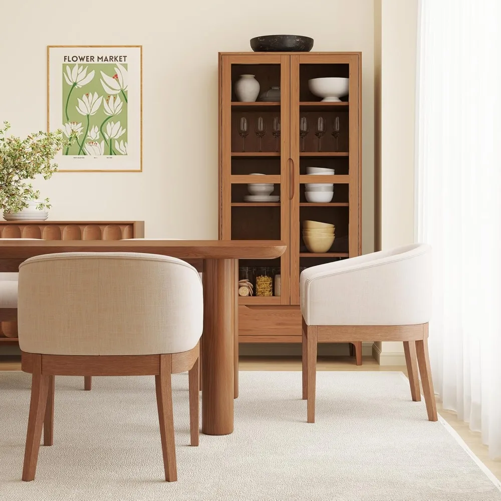 

Washon Upholstered Dining Chairs Set of 2, Mid Century Modern Dining Room Chairs with Arms, Barrel Kitchen Chairs with Solid Woo