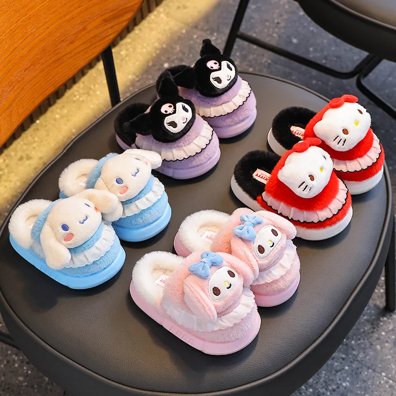 

Kids' Slippers House Shoes Kuromi Cartoon ​Wrapped heel Winter Shoes For Girls Warm Anti-slip Pruple Black Shoes Size 24-41